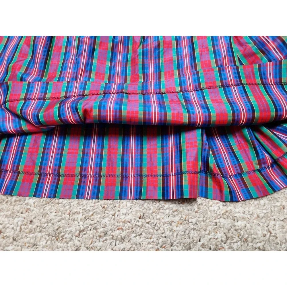 Vintage Courtwell 10 Womens Red Tartan Plaid A-Line Skirt Taffeta Belt 26x40